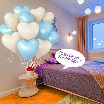 Baby White Heart Balloons，18 Inch Baby Blue Helium Foil Love Heart Shaped - Image 4