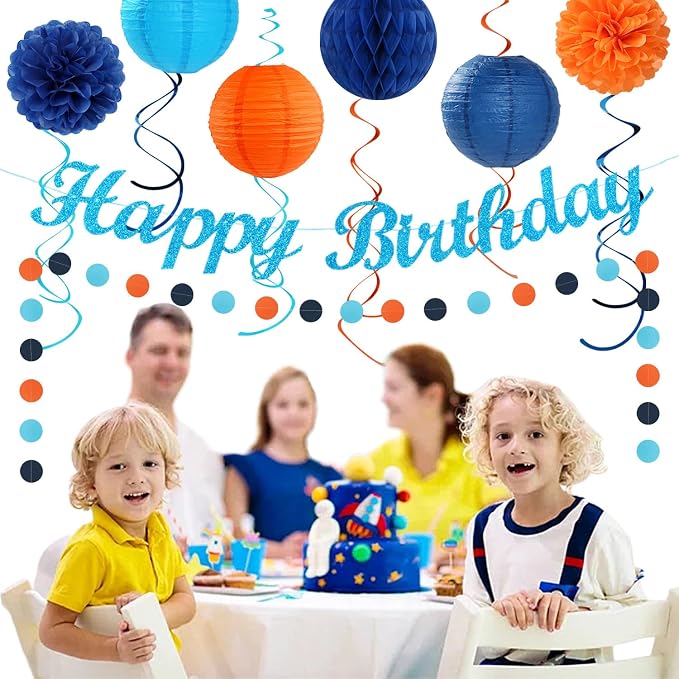 Orange Blue Men Birthday Decorations - Image 5