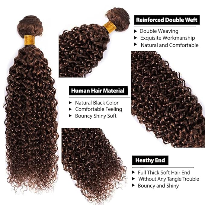 32 Inch Chocolate Brown Kinky Curly Bundles Human Hair Brown Bundles Niegmeag Brazilian Virgin Remy Hair Extensions Color 4 Kinky Curly Bundle Double Weft Hair Weave 100g