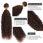 Color 4 Bundles Human Hair Brown Kinky Curly Bundles Brazilian Virgin Soft and Silky Remy Hair Single Bundle 22 Inch Double Weft Chocolate Brown Kinky Curly Bundle 100g