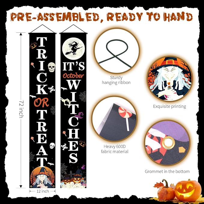 Hanging Halloween Door Decorations, 70-inch Front Door Banner Decor Porch Sign - Image 3