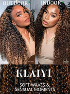 KLAIYI Ombre Brown Water Wave Bye Bye Knots Glueless Wig Human Hair Pre Cut 7x5 Lace Front Wigs Drawstring Pre Plucked Bleached Highlight Balayage Curly Ready to Wear and Go Wig with Dark Roots 24Inch