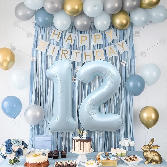 Foil 12 Balloon, Light Matte Sky Blue Big Number 12 Balloons - Image 6