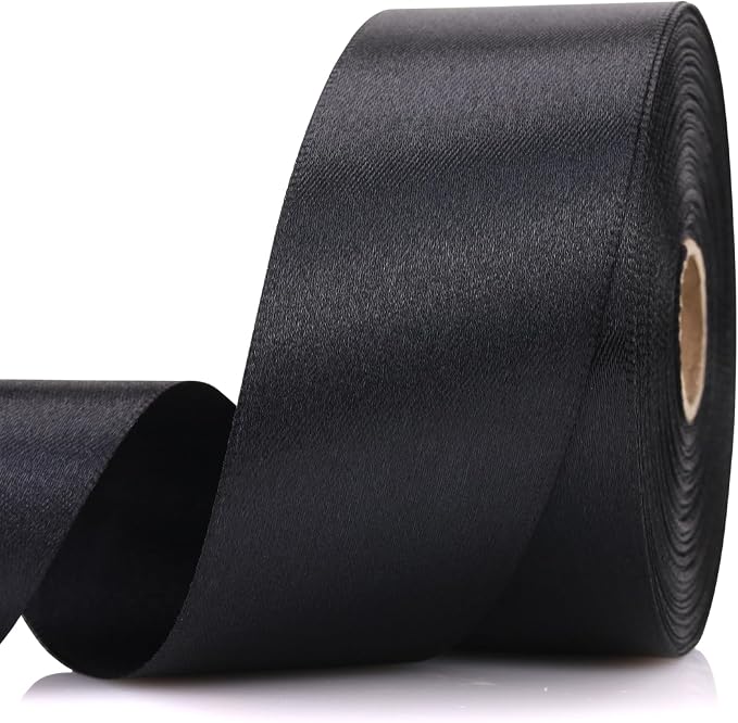 1-1/2 Inch 30 Yards Black Solid Satin Ribbon by Unknown