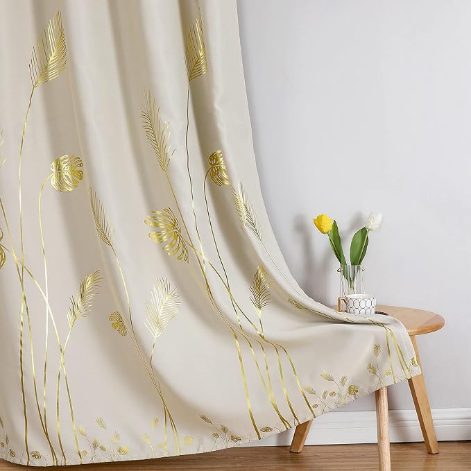 Cream Beige Blackout Curtains 72 Inches Length 2 Panels Set - Image 7