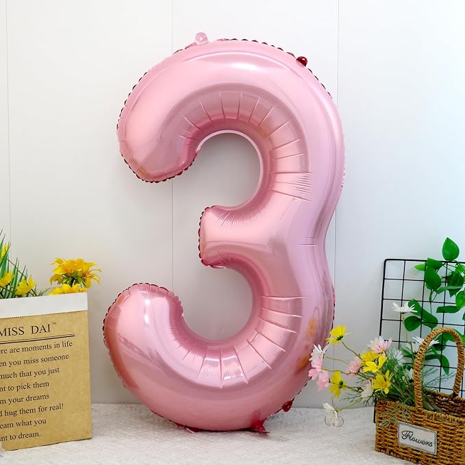 40 Inch Pink Number 3 Balloon, Giant Number Balloons, Birthday Decorations | - Image 2
