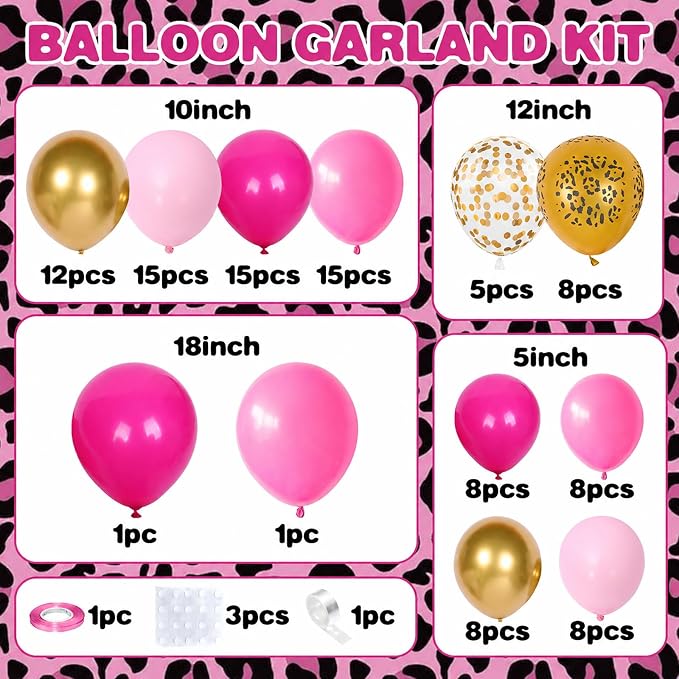 Cheetah Print Balloon Arch Kit, Hot Pink Gold Balloons - Image 2