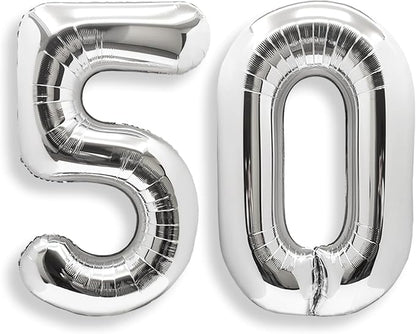 AULE 40 Inch Silver 50 Balloon Number Foil 0-9 Birthday Big Numbers | Birthday by AULE