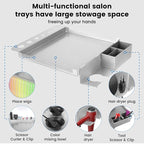 Salon Rolling Tray on Wheels, Hairstylist Tray with Storage Platform and Hair Separator Stand for Salon Station, Salon Tray Cart, Metal Service Instrument Storage Tray Accessory for Salon&Spa Use