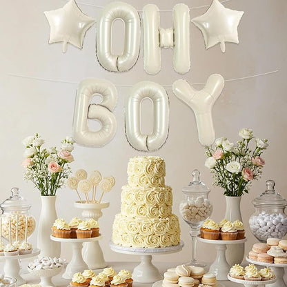 TONIFUL 40 Inch Cream White OH BOY Balloon, Oh Boy Sign - Image 6
