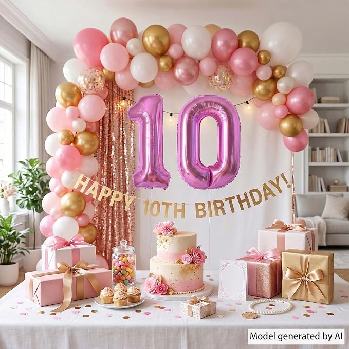 Pink Number 10 Balloon 40 Inch, Shiny Foil Double Digit Party Supplies | - Image 3