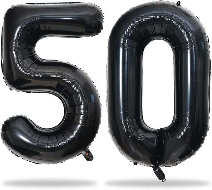Black Number 50 Birthday Balloons, 40 Inch Large Mylar Foil Number 5 and 0 by Lingqiang