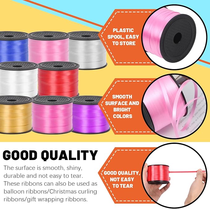 Tanstic 9Pcs Curling Ribbon Set, 800 Yards Total Assorted Colors Wrapping - Image 3