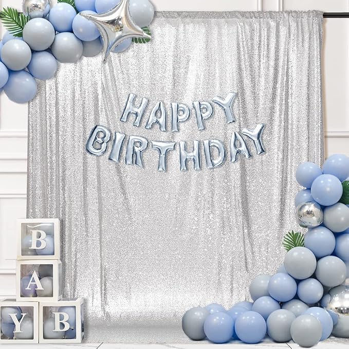 PartyDelight Silver Sequin Backdrop Curtains 6x8ft | Sparkly 3mm sequins - Image 6