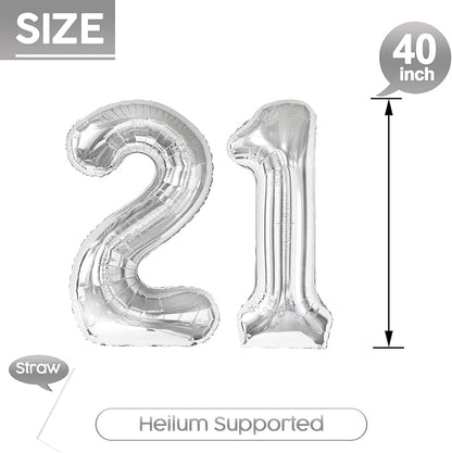 21 Balloon - Silver Birthday Number Balloons, 40 Inch Decorations Men Women | - Image 5
