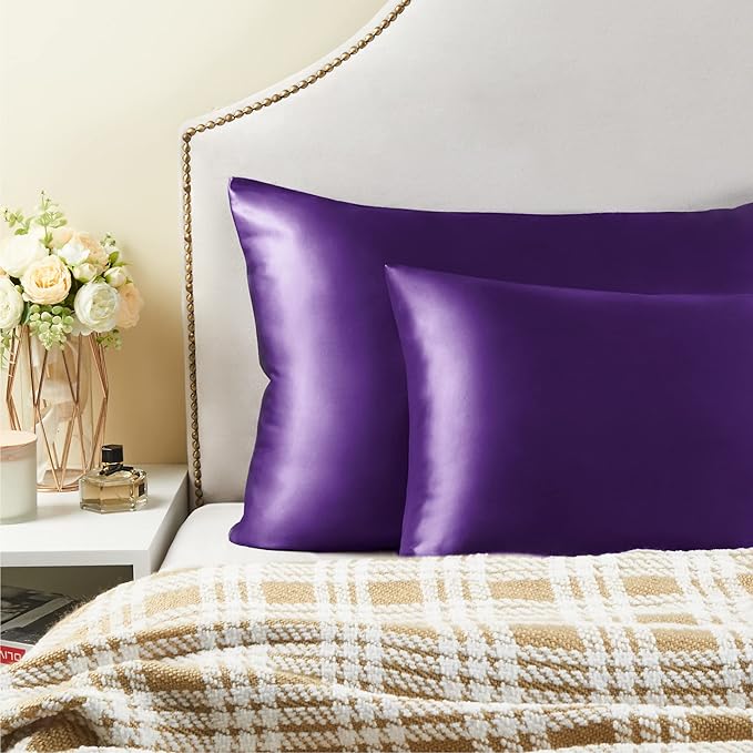BEDELITE Satin Pillowcase for Hair and Skin, Super Soft Similar to Silk Pillow Cases 4 Pack with Envelope Closure, Cooling Pillowcases for Women Men (20"x26" Standard Size, Plum Purple)