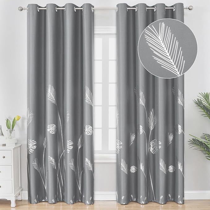 Silver Palm Tree Curtains Blackout Curtains 96 Length Energy Saving Curtains by ESTELARTEXTILER