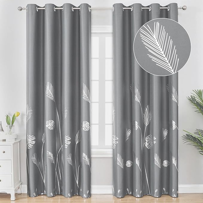 Grey and Silver Blackout Curtains 2 Panels Window Curtain Panels by ESTELARTEXTILER