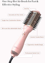 LANDOT Hair Blow Dryer Brush: One-Step Hot Air Brush with 60mm Oval Barrel - 4 in 1 HairDryer Styler and Volumizer for Drying Straightening Curling Volumizing Hair Fight Frizz and Add Volume