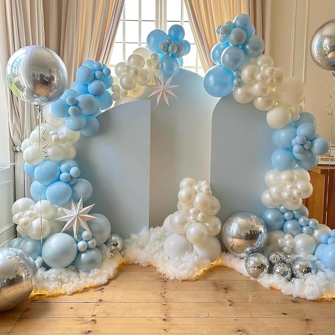 Blue and White Balloons, 12 Inch Baby Light Pastel Blue Pearl White Silver - Image 2