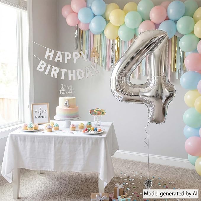 Silver Number 4 Balloon 40 Inch, Sleek Metal Foil - Image 7