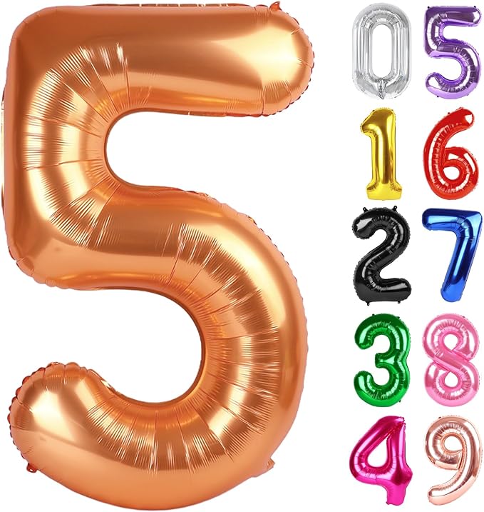 Orange Number 5 Balloon 40 Inch, 5th Birthday Party Decorations Men Women | by IWERP