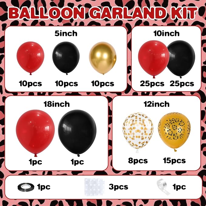 Red and Black Cheetah Print Balloons Arch Kit - Image 2