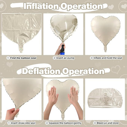 Sage Green Gold Heart Balloons, 18Inch Green Cream White Heart Helium Foil - Image 7