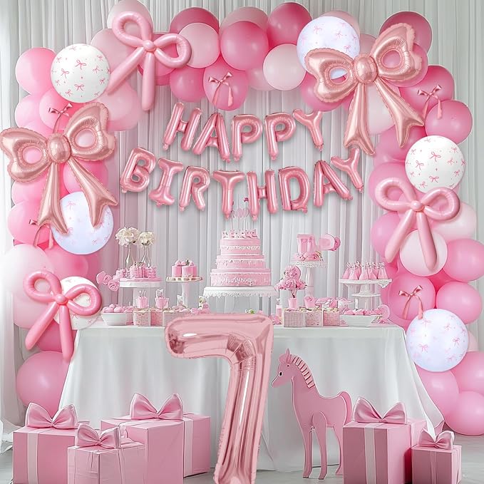 Bow Number 7 Birthday Balloons, Coquette Party Decorations Supplies - Image 5