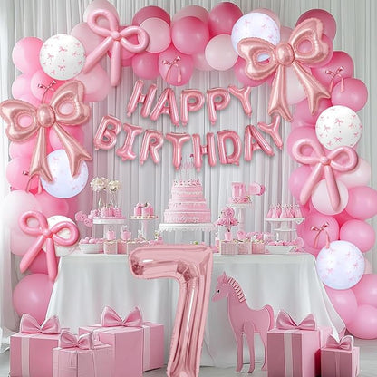 Bow Number 7 Birthday Balloons, Coquette Party Decorations Supplies - Image 5