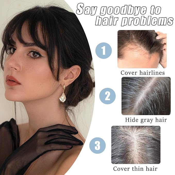 Clip in Bangs Real Human Hair 360° Cover French Bangs Black Bangs Hair Clip 3D Fake Bangs with Fringe Hairpieces for Women Daily Wear