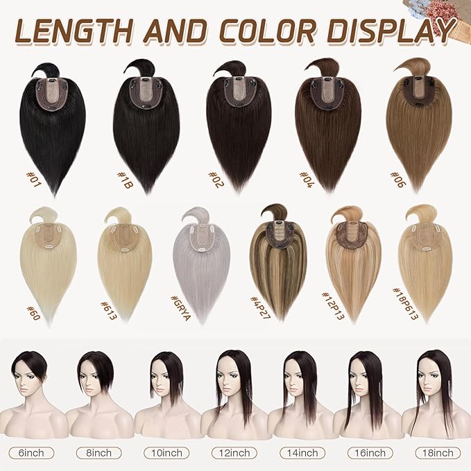 Rich Choices Hair Toppers for Women Real Human Hairs With Bang 100% Remy Human Topper for Thinning Hair Clip in Silk Base Topper 6 Inch #60 Platinum Blonde