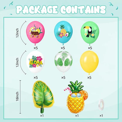 Tropical Balloons, 12 Inch Colorful Hawaiian Latex Balloons - Image 2
