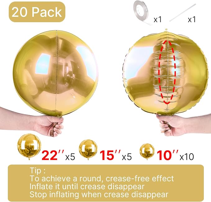 PartyWoo Metallic Gold Large Giant Foil 4D Balloons 20pcs Different Sizes | 22 - Image 4