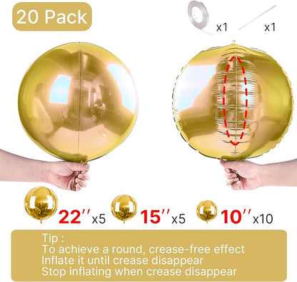 PartyWoo Metallic Gold Large Giant Foil 4D Balloons 20pcs Different Sizes | 22 - Image 4