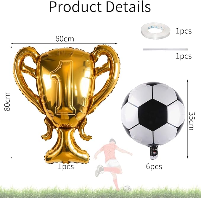Soccer Party Balloons Set, 32 Inch Champion Trophy Mylar Foil Balloon and 6pcs - Image 2