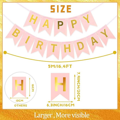 Pink Happy Birthday Banner - 16 ft Pre-Strung Gold & Pink Birthday Party - Image 4