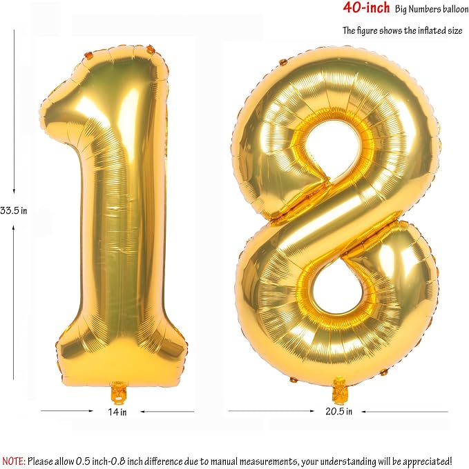 40 Inch gold Number Balloons 18 Helium Foil Mylar Balloon | Birthday Party - Image 2