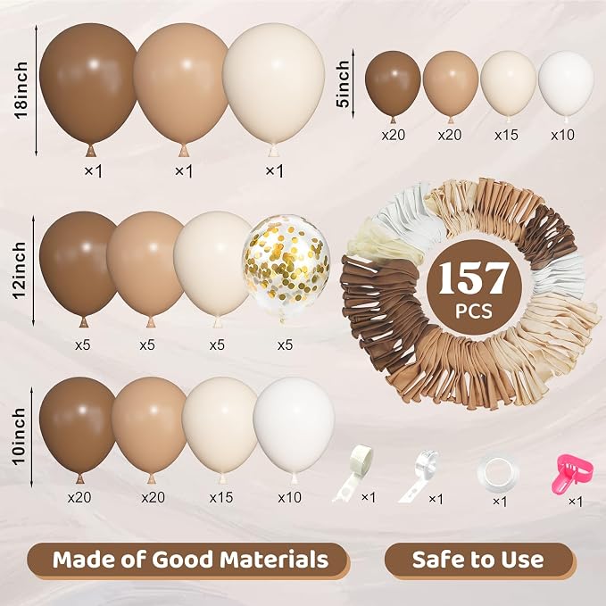 157Pcs Brown Balloons Garland Arch Kit Different Size | Beige Nude Neutral - Image 2