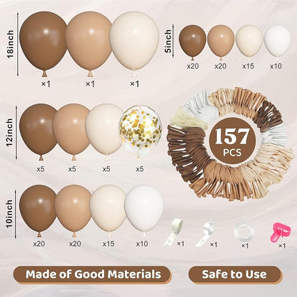 157Pcs Brown Balloons Garland Arch Kit Different Size | Beige Nude Neutral - Image 2