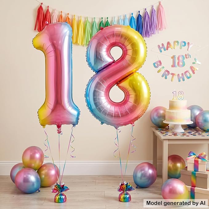 40 Inch Rainbow Foil Number 18 Balloon - Image 3