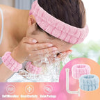 Face Wash Set - Headband, Absorbent Microfiber Wristbands with Holder for Washing Face, Spa Wrist Scrunchies