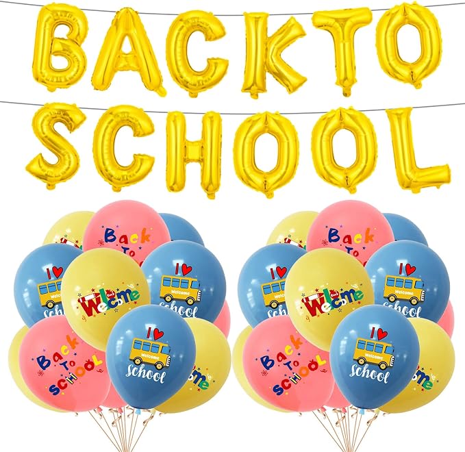 Back to School Balloons Decoration Kit, 16 Inch Gold Letter Balloon Banner by FUDEFER