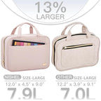 NISHEL Travel Toiletry Bag for women, Portable Hanging Organizer for Full-Sized Shampoo, Conditioner, Brushes Set, Makeup Accessories, Large Size, Pink