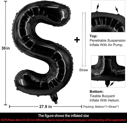 Lovoir 40 Inch Large Black Letter S Balloons Big Size Jumbo Mylar Foil Helium - Image 2
