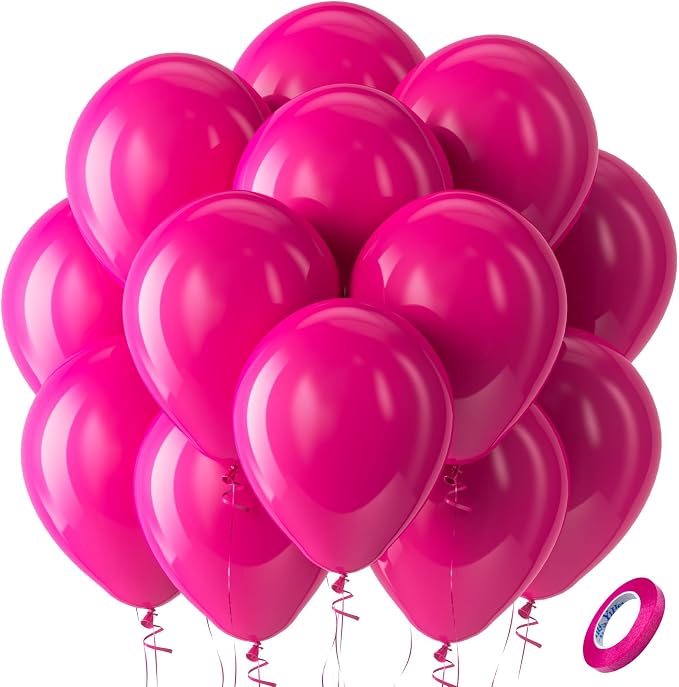 Bezente Hot Pink Latex Party Balloons, 100 Pack 12 inch Round Helium Pink by Bezente