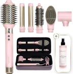 ELLA BELLA® 6-in-1 Hot Air Styler Pink & Heat Protectant Spray • Powerful Hair Dryer Set for Fast Curling, Volumizing, Straightening • Includes Travel Case • UV Shield & Nourishing Hair Care