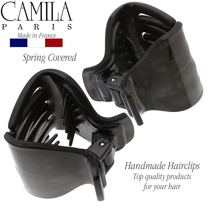Camila Paris CP3262 French Hair Clip for Women for Long Curly Wavy Hair, Gray, Girls Hair Claw Clips Jaw Fashion Styling Hair Accessories for Women, Strong Hold No Slip Grip, Made in France