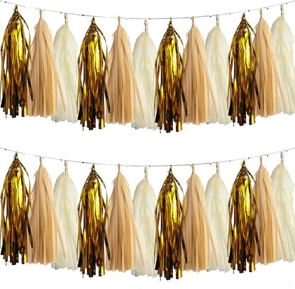 Gold and Tan Ivory Tissue Paper Tassels Party Tassel Garland Banner by We+Moment