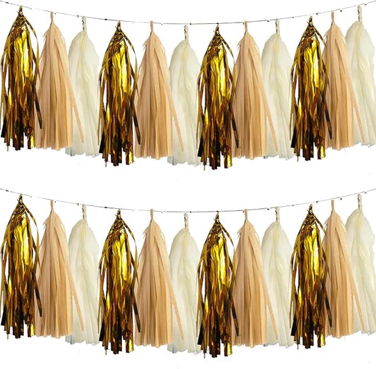 Gold and Tan Ivory Tissue Paper Tassels Party Tassel Garland Banner by We+Moment